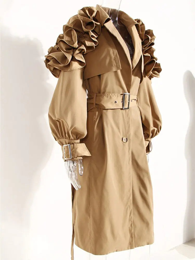 Ruffle Trench Coat - AlburyMart