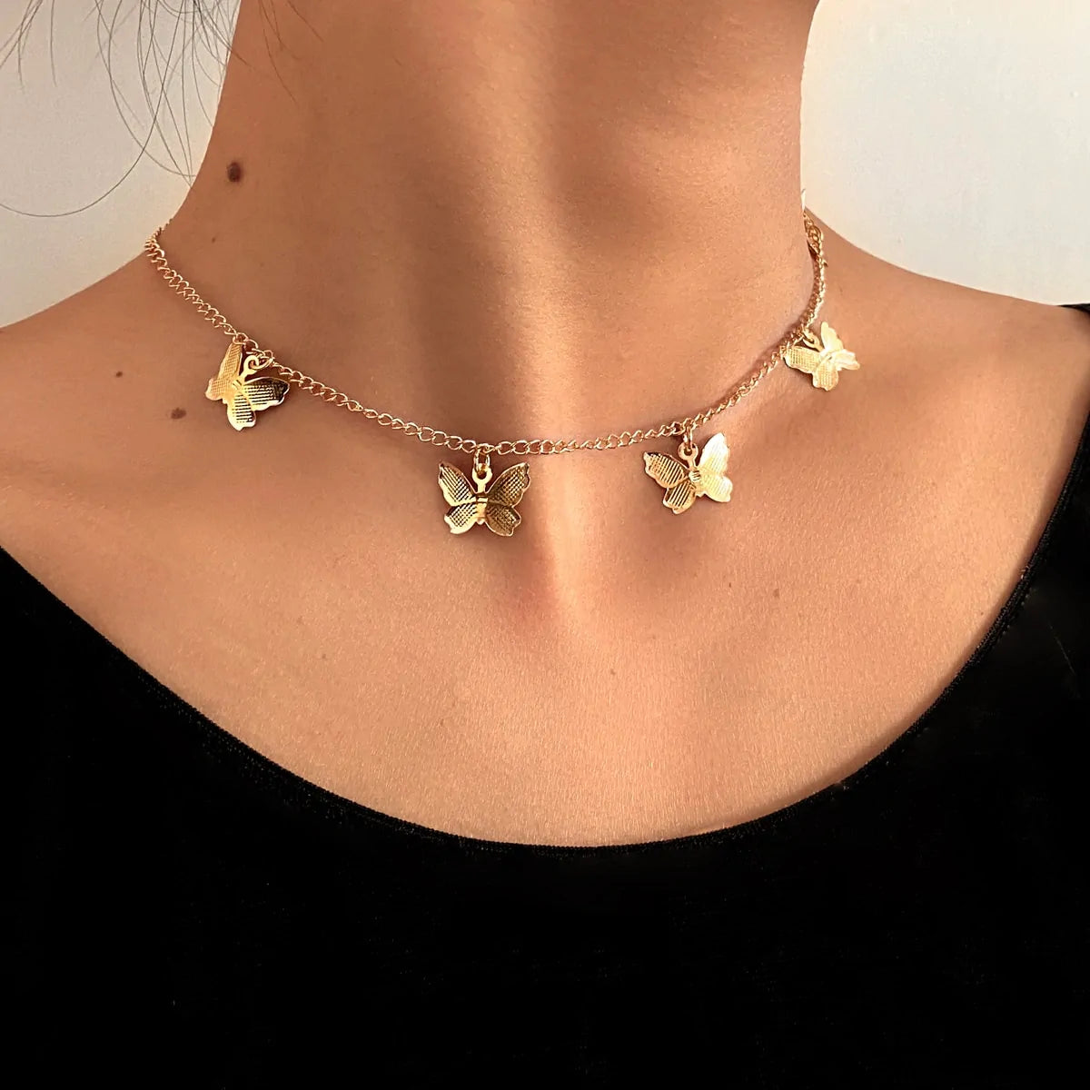 Gold Chain Butterfly Pendant Choker Necklace: Bohemian Beach Jewelry - AlburyMart