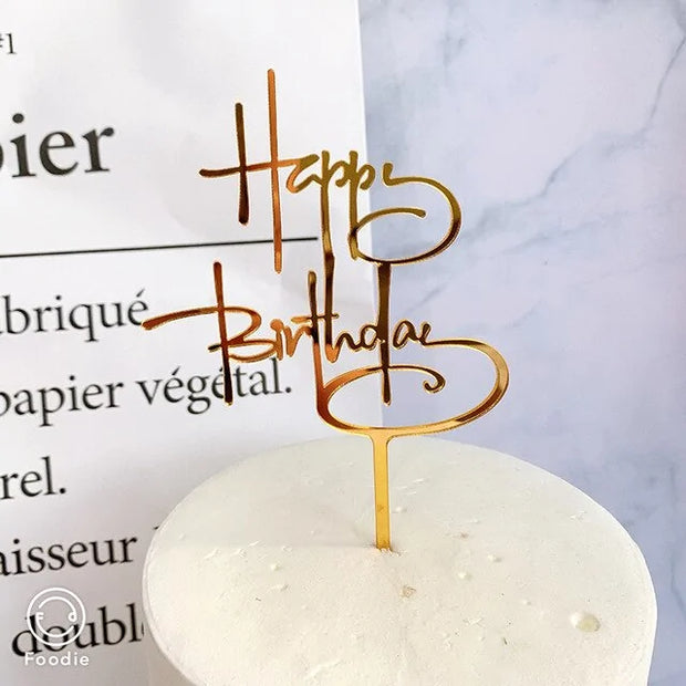 Golden "Happy Birthday" Acrylic Cake Topper