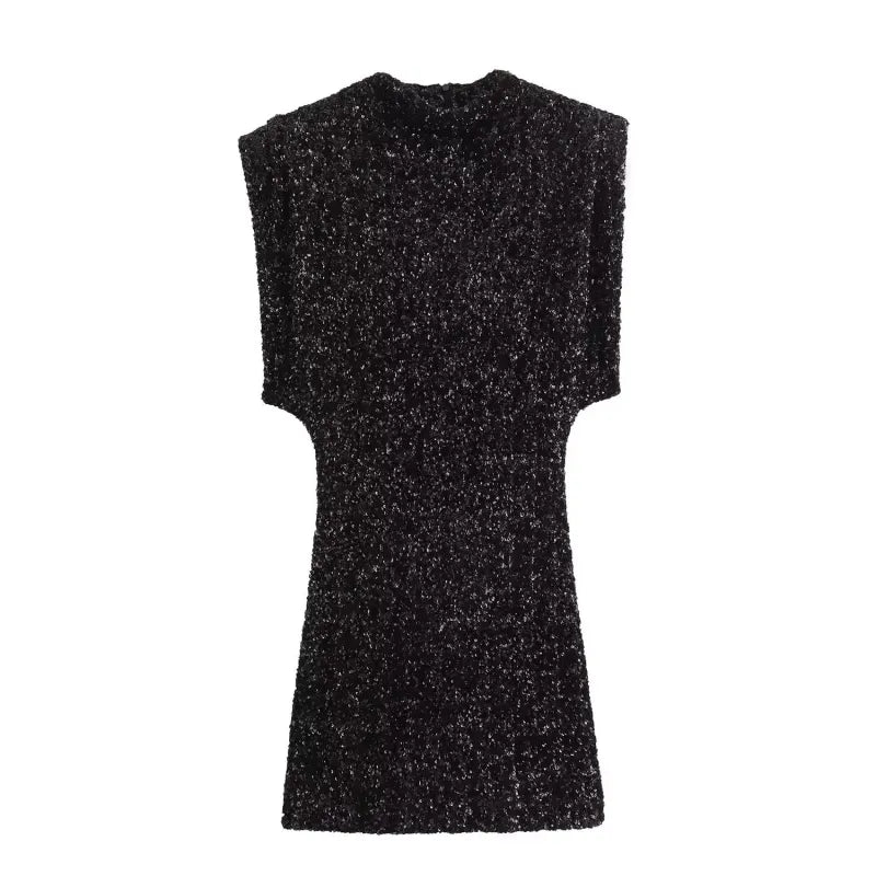 Winter Sleeveless Beaded Mini Dress - AlburyMart