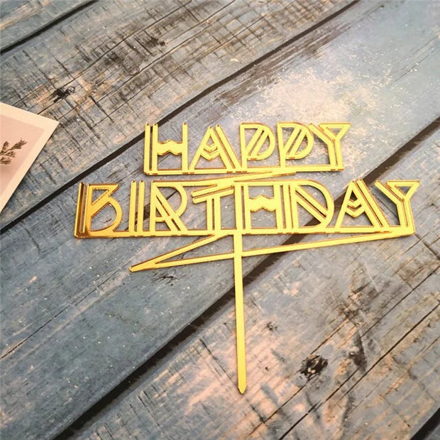 Golden "Happy Birthday" Acrylic Cake Topper