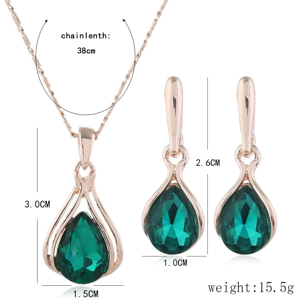 Crystal Rose Gold Water Drop Jewelry Set - AlburyMart