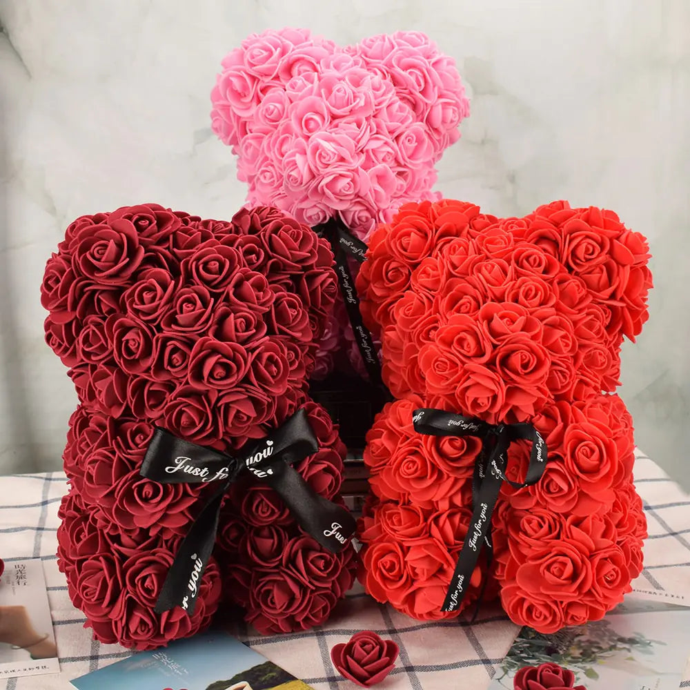 Artificial Flower Rose Bear, Artificial rose bear, Flower bear gifts, Rose bear decor, Faux flower bear - AlburyMart