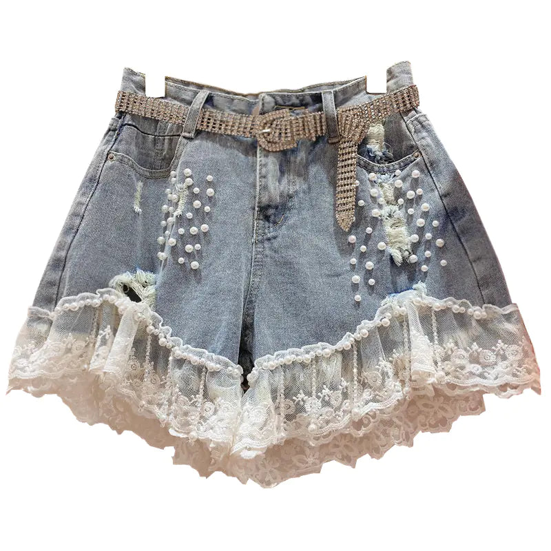High-Waisted Diamond Korean Jeans Shorts