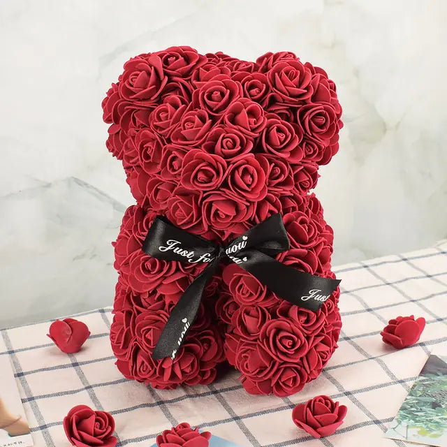 Artificial Flower Rose Bear, Artificial rose bear, Flower bear gifts, Rose bear decor, Faux flower bear - AlburyMart