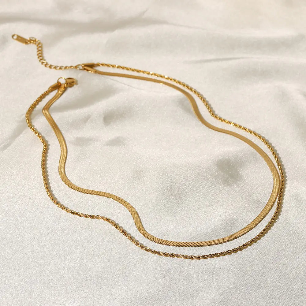Uworld Simple Jewelry 18K Gold Plated Flat Snake Chain Layer Necklace - AlburyMart