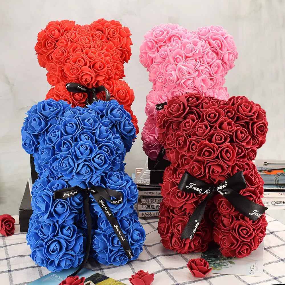 Artificial Flower Rose Bear, Artificial rose bear, Flower bear gifts, Rose bear decor, Faux flower bear - AlburyMart