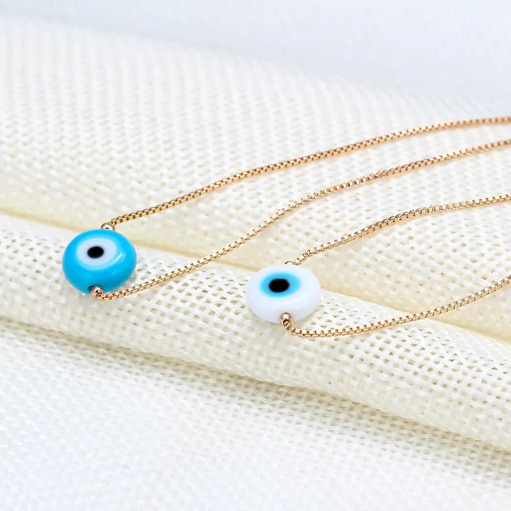 EVIL EYE Turkish Bead Necklace: Copper Gold Color Long Chain Jewelry - AlburyMart