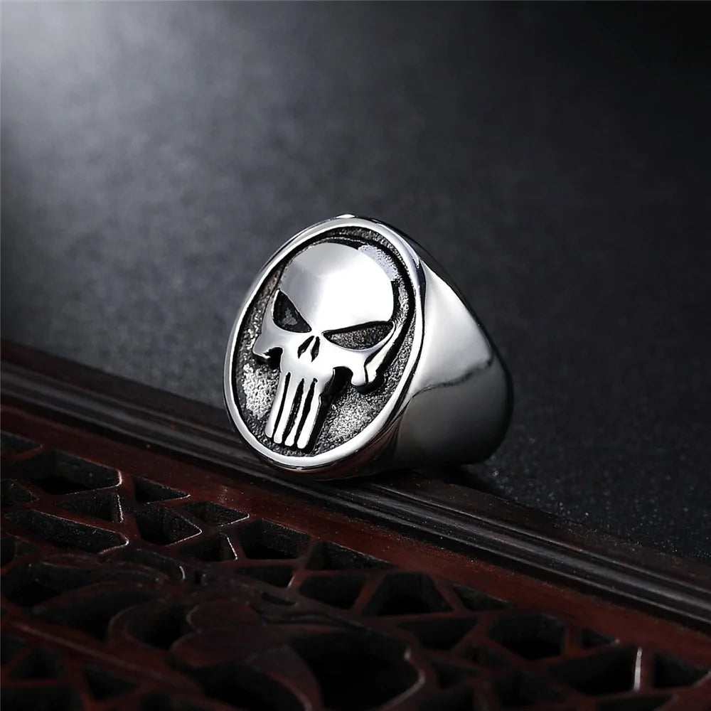 Punisher Skull Ring: Stainless Steel Biker Fashion Jewelry (HF694) - AlburyMart