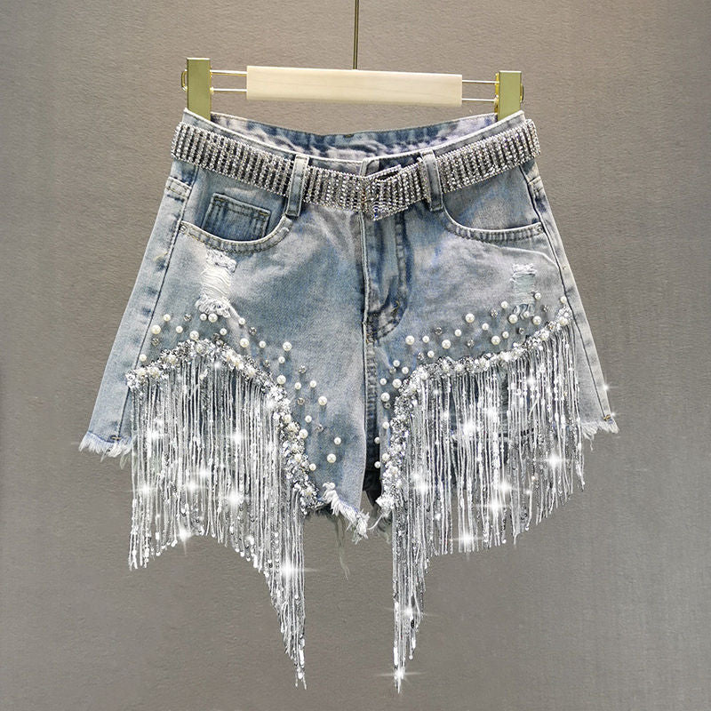 Tassel Beading Denim Short - AlburyMart
