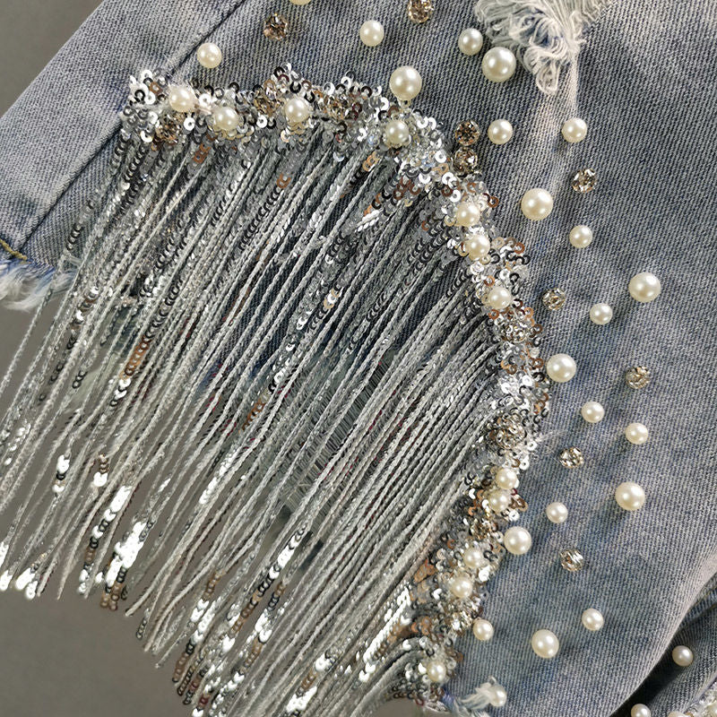 Tassel Beading Denim Short - AlburyMart