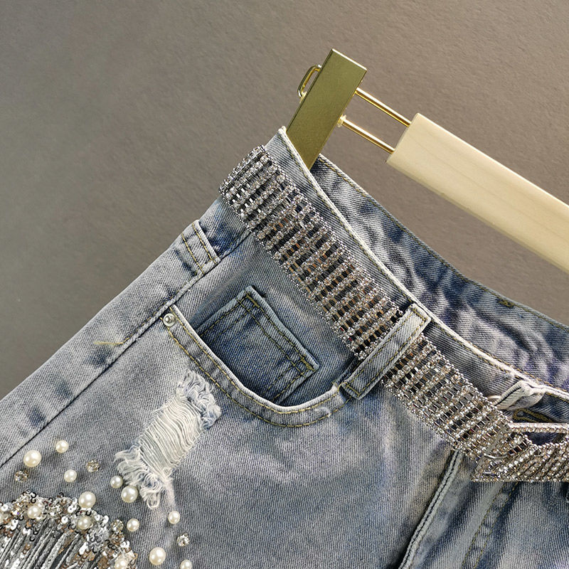 Tassel Beading Denim Short - AlburyMart