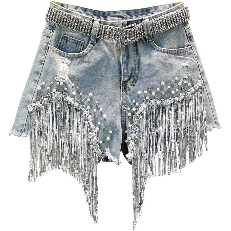 Tassel Beading Denim Short - AlburyMart